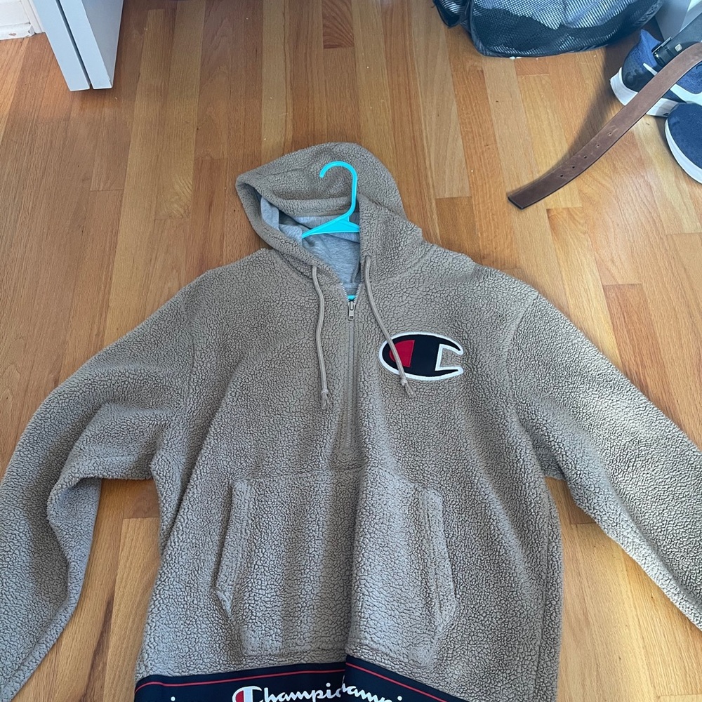 Champion Sherpa Half Zip Pullover Hoodie Khaki/Tan